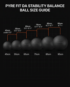 Size guide chart matching balance ball diameters to user heights