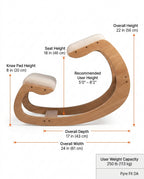 Size guide infographic with kneeling chair dimensions and weight capacity