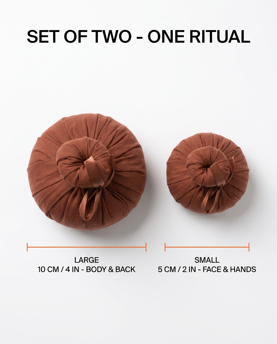 Size guide comparing the large and small herbal compress balls