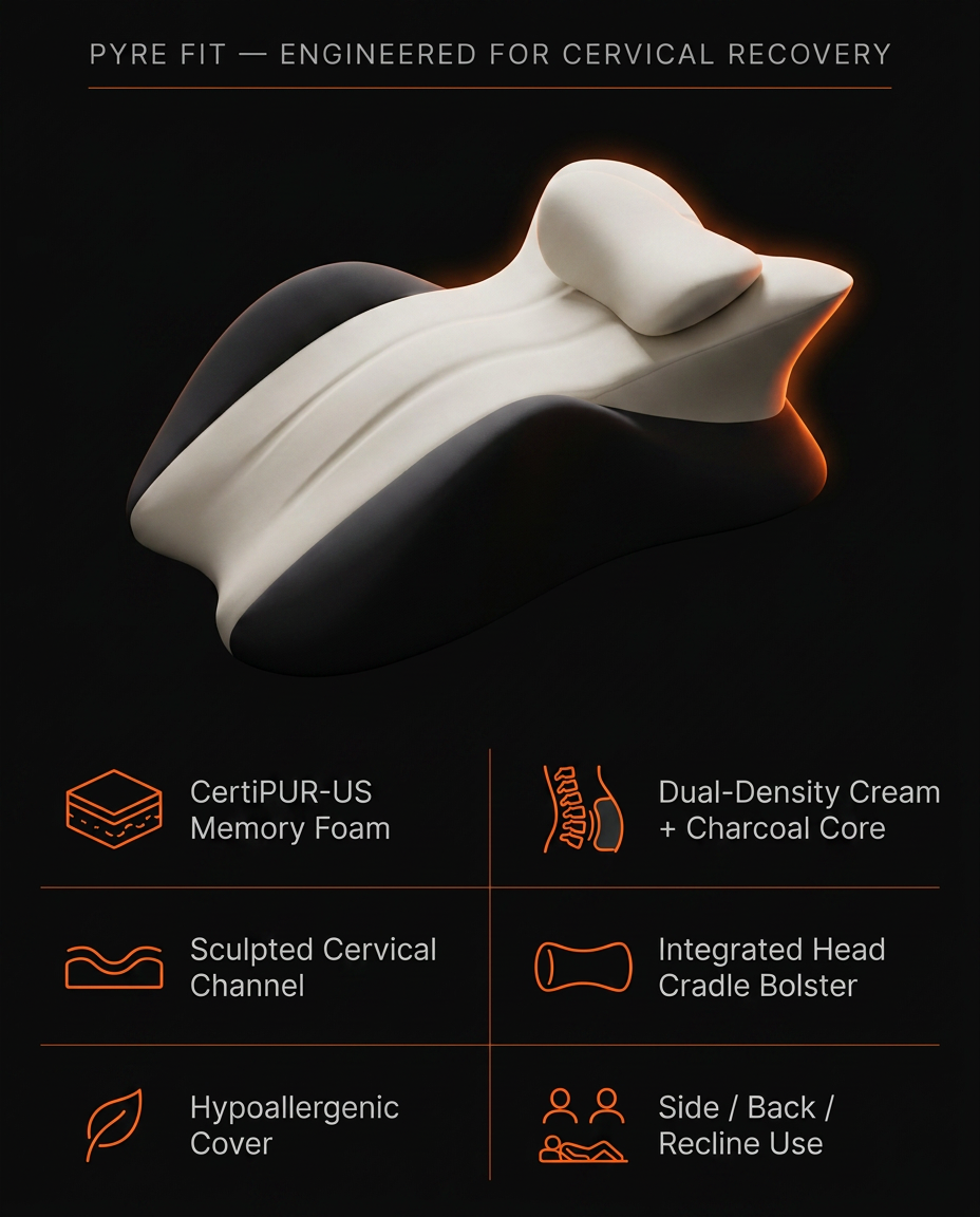 Tech spec infographic of the cervical recovery memory foam support pillow