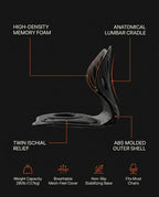 Posture seat tech specs: memory foam, lumbar cradle, 280 lb capacity, ABS shell