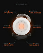 Tech specs infographic of the foot spa input, electrode and cable