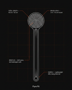 Specs infographic for the body brush showing length, head, bristles, and handle