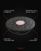 Balance board specs: 30 cm diameter, 330 lb limit, silicone core, 360 rotation