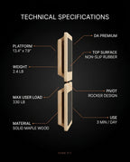 Technical specifications graphic for the maple wood ankle balance board