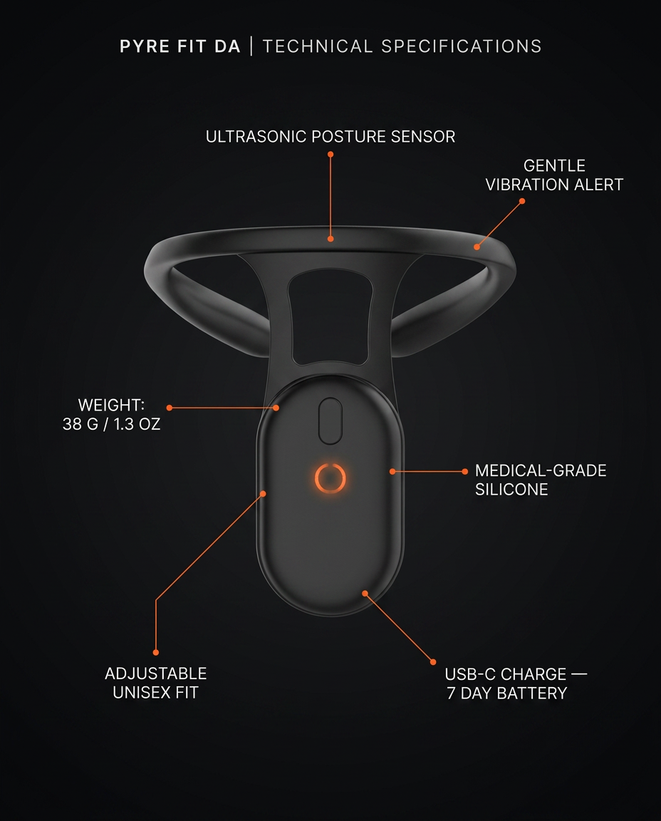 Posture corrector specs: ultrasonic sensor, vibration alert, USB-C