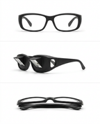 Three-view grid of the prism bed glasses: front, side and top angles