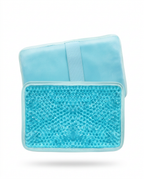 Blue variant gel pack with fabric wrap, studio shot on white
