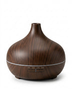 Deep wood grain variant of the aromatherapy diffuser, studio shot on white