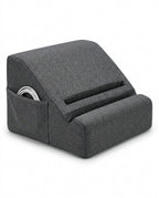 Dark grey wedge tablet pillow with side pocket, studio packshot