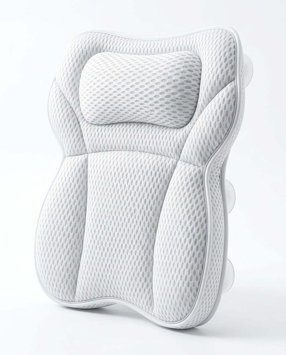 White polyester variant of the bath support pillow with suction cups on white