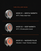 Infographic of the three heat and massage modes on the scalp brush