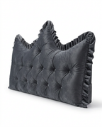 Mica gray charcoal tufted velvet headboard backrest cushion on white