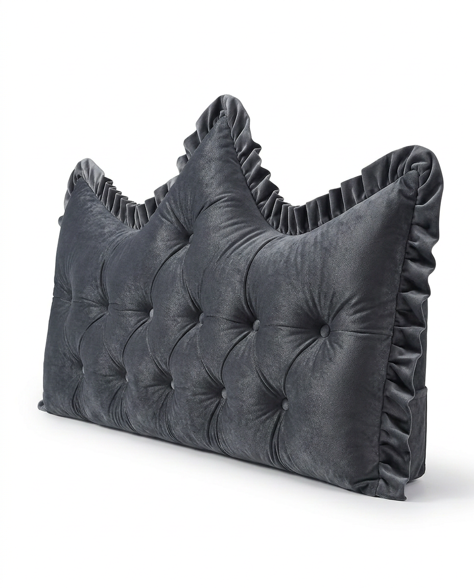 Mica gray charcoal tufted velvet headboard backrest cushion on white