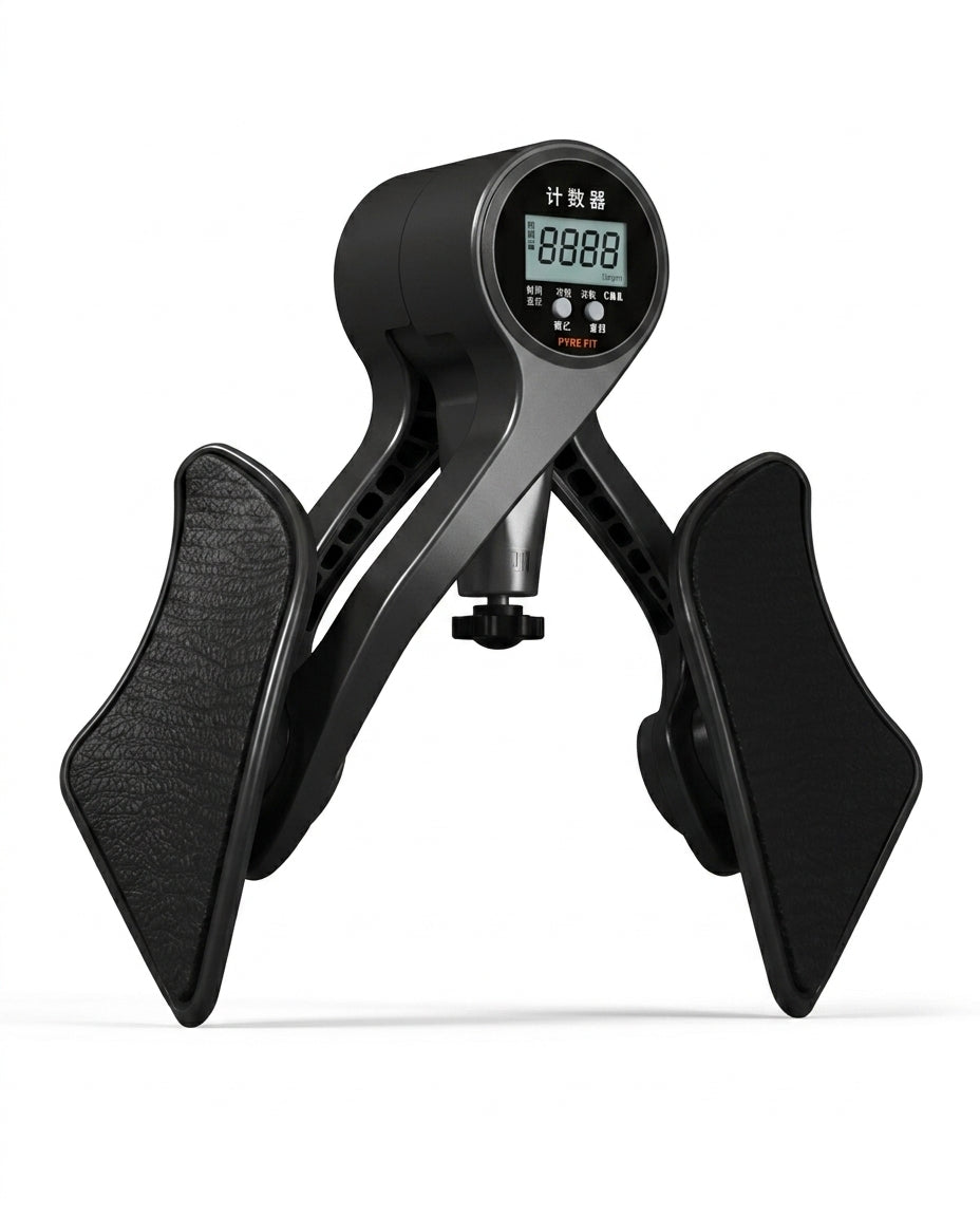 Black hip trainer with leather-look thigh pads, three-quarter view on white