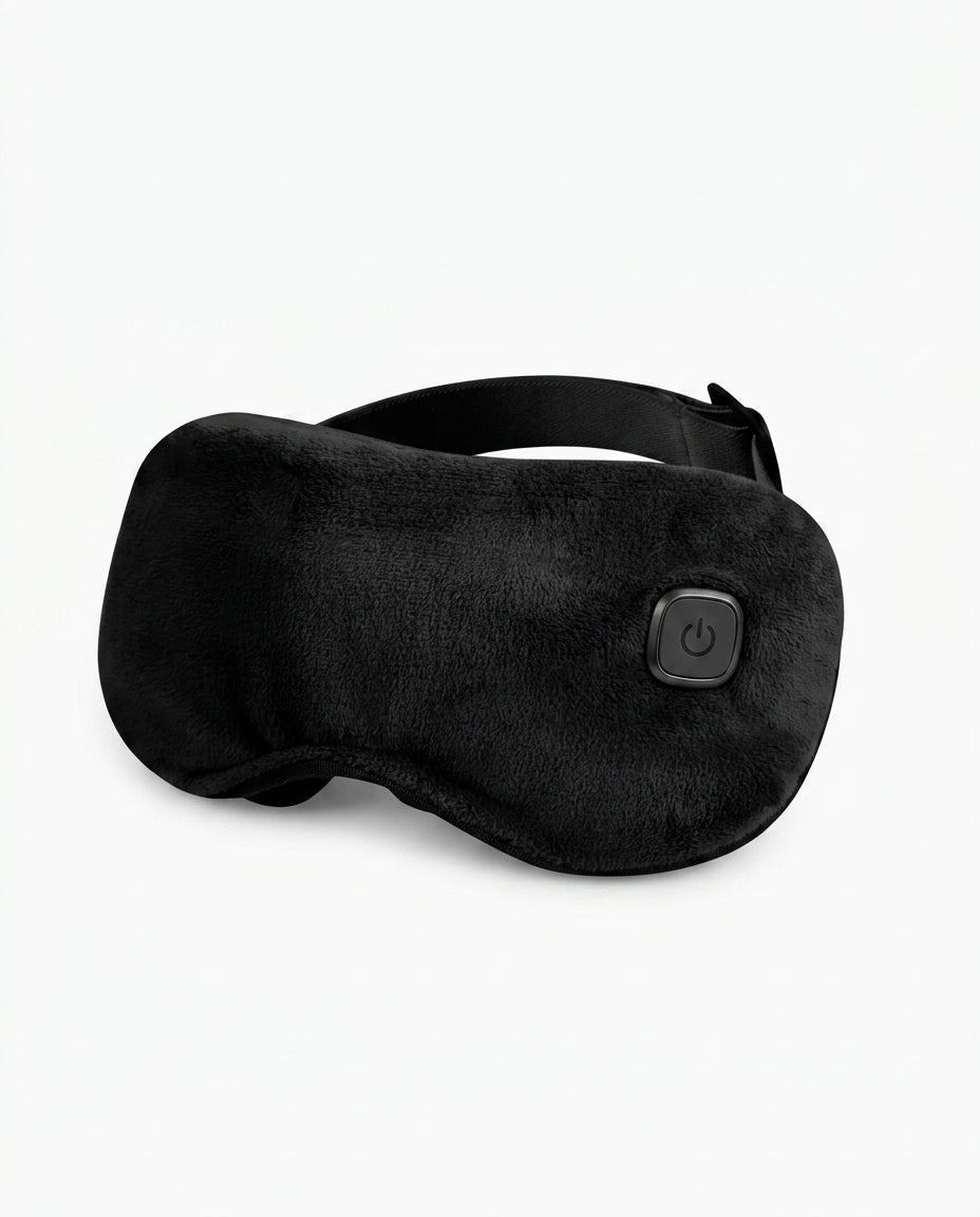 Black color variant of the plush heated eye massage mask on white