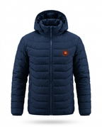 Navy blue heated jacket color variant, front studio shot on white