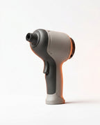 Gray cordless handheld cleaning tool with round nozzle, side profile on white