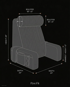 Dimensions diagram of the bed rest pillow with height, depth and armrest sizes