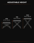 Height adjustment infographic showing low, mid and high footrest settings