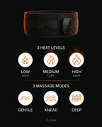 Infographic showing three heat levels and three massage modes of the waist belt
