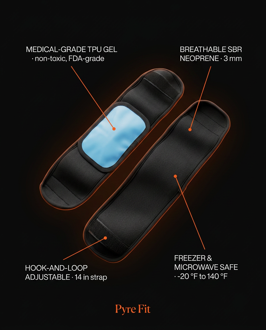 Tech specs: wellness TPU gel, neoprene, freezer and microwave safe wrap