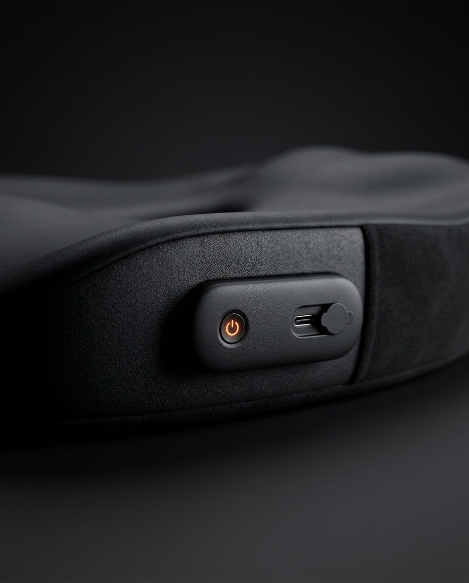Macro of the seat cushion vibration controller with power button and USB-C port