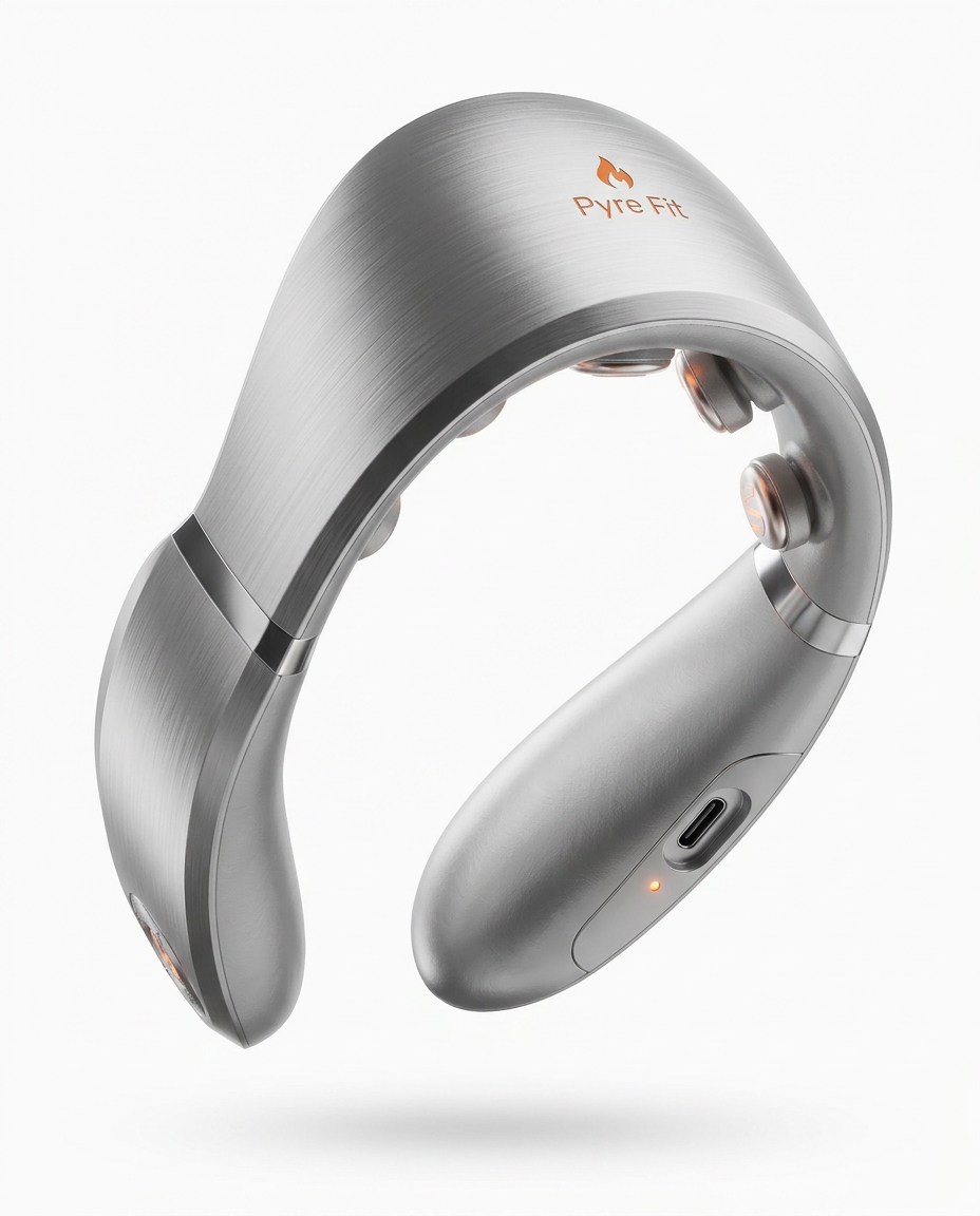 Back view of the silver cordless neck massager with USB-C charging port