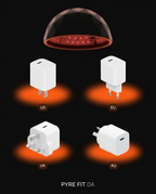 Grid of US, EU, UK and AU plug adapters for the red light cap