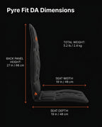 Dimensions infographic: 27 inch back, 19 inch seat, 5.2 lb cushion