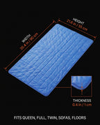 Size infographic with the cooling gel pad dimensions and thickness in inches and cm