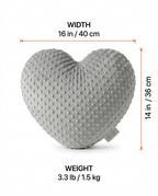 Size infographic with width, height and weight of the heart cushion