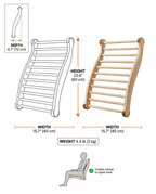 Size guide with the sauna backrest's height, width and depth in inches and cm