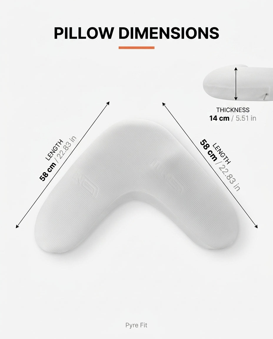 Size guide: V-shaped pillow 58cm arms and 14cm thickness