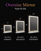 Size guide comparing the LED vanity mirror in compact, balanced and statement sizes