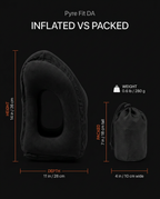 Size infographic comparing inflated travel pillow dimensions versus packed pouch