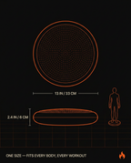 Size infographic showing the 13-inch balance disc next to a human silhouette