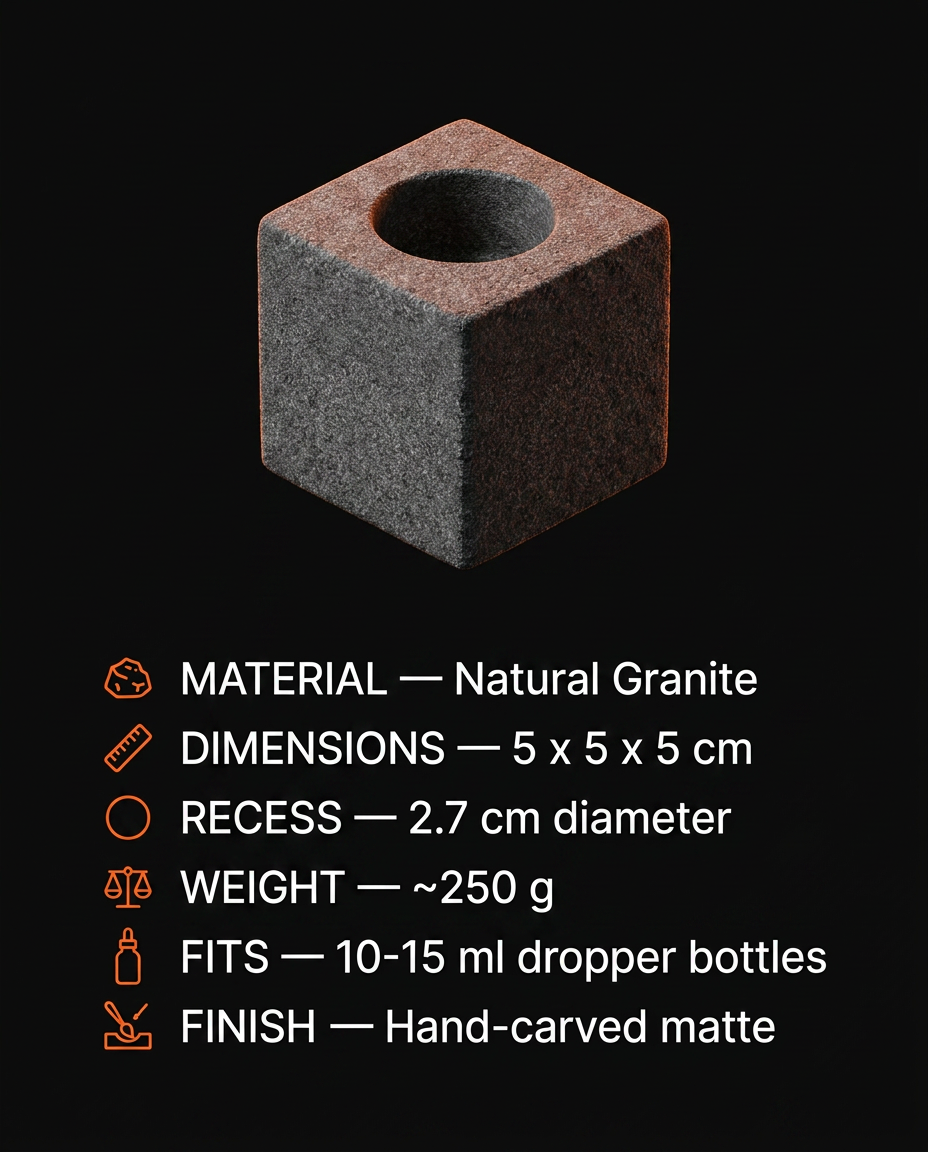 Specifications sheet for the natural granite essential oil holder
