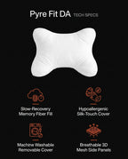 Tech specs sheet for the side support pillow with memory fiber fill icons