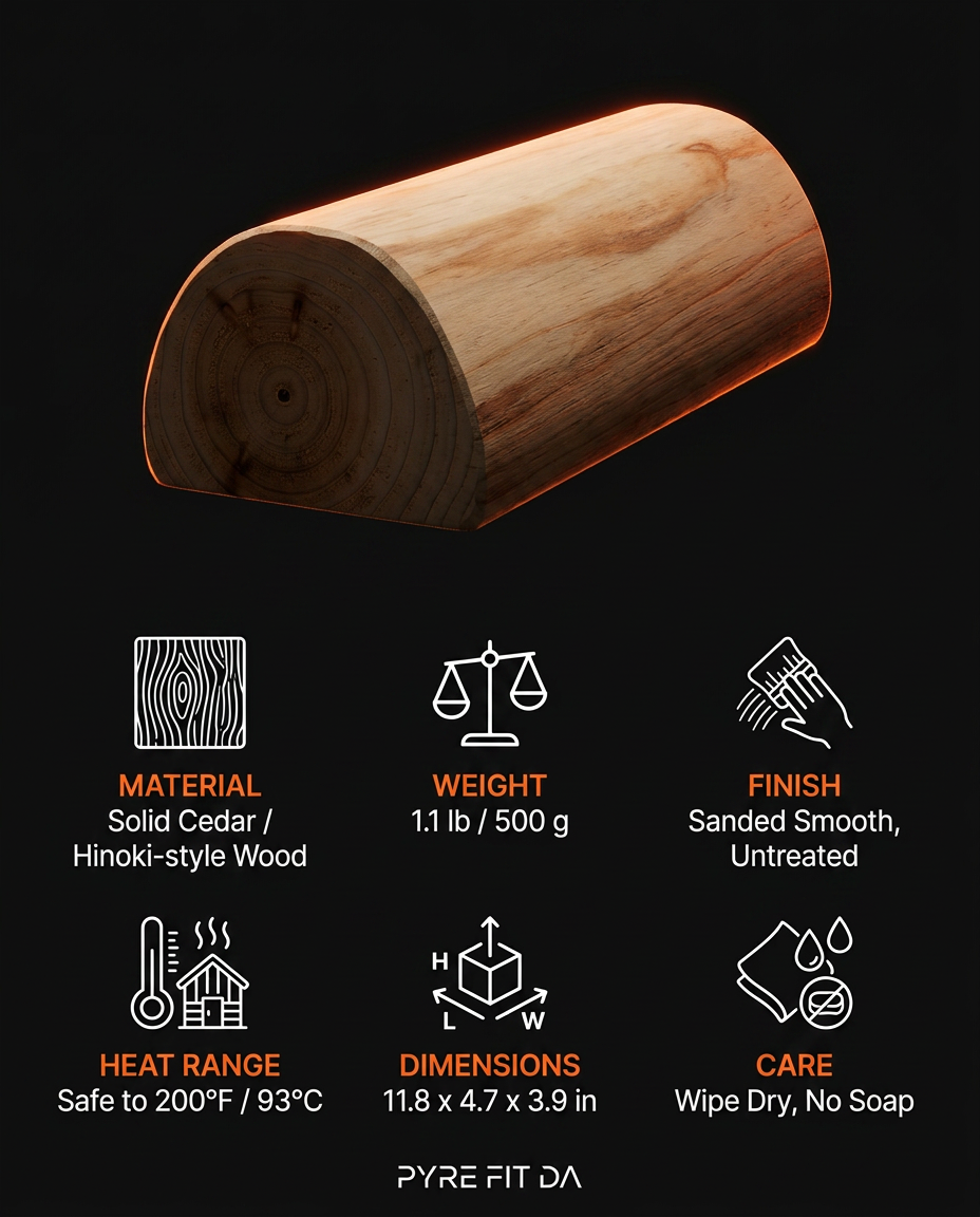 Specifications sheet for the cedar Japanese-style sauna neck pillow