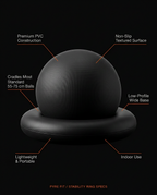 Spec callouts for the stability ring: PVC build, non-slip surface, wide low base
