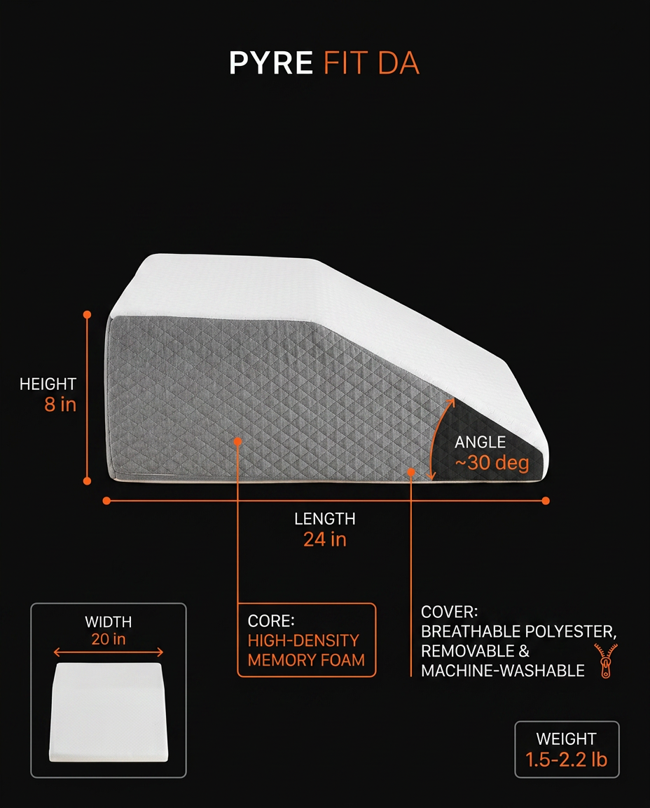 Spec diagram of the leg wedge dimensions, foam core and washable cover