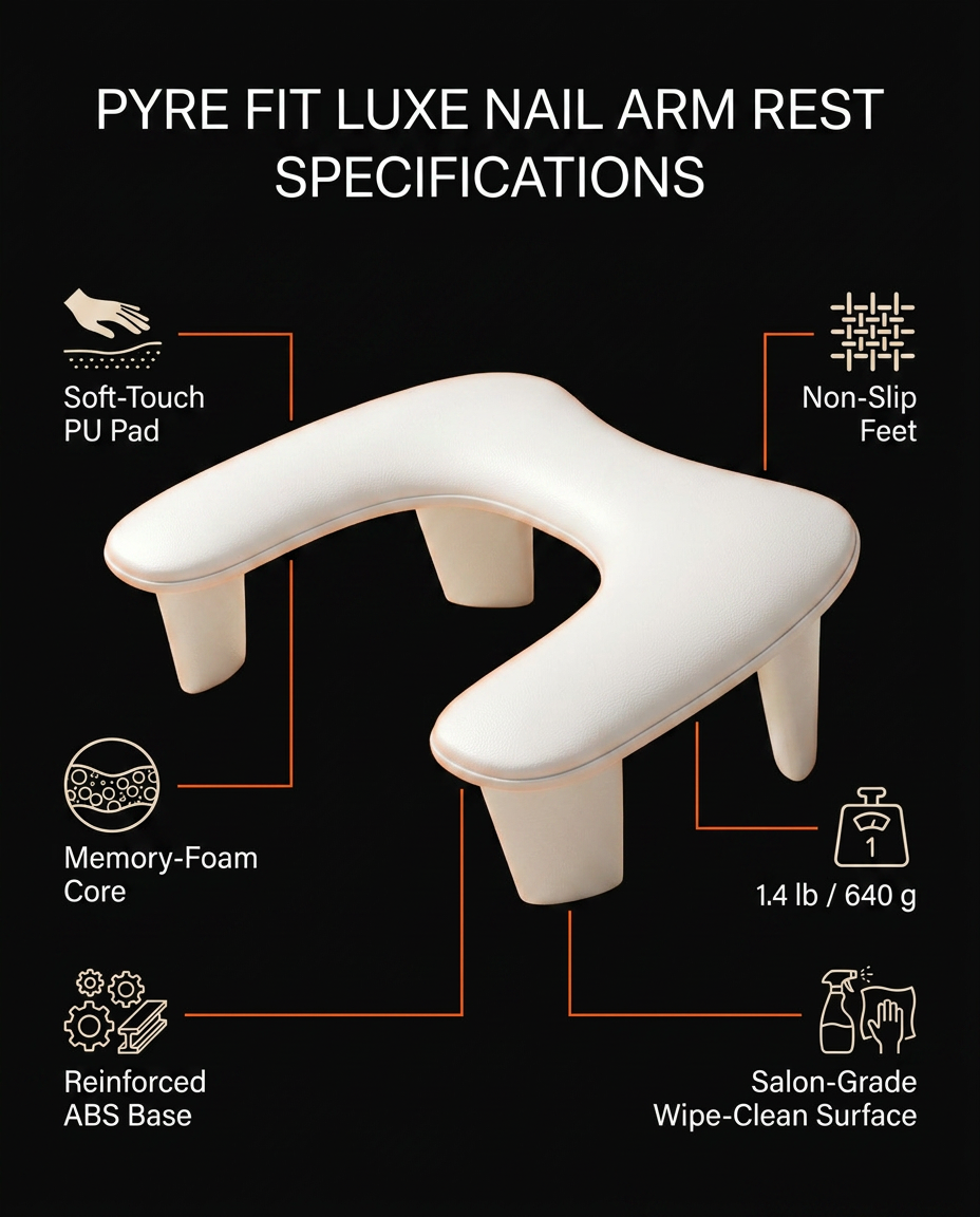 Spec sheet: soft-touch PU pad, memory-foam core, ABS base, 1.4 lb