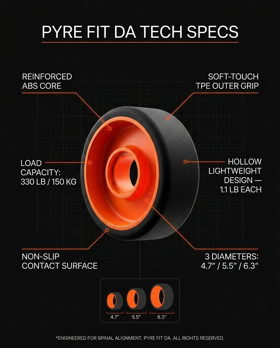 Tech specs of the back roller: ABS core, TPE grip and 330 lb load callouts