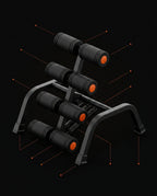 Tech specs diagram of the back stretch bench with feature callouts on a grid