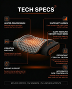 Tech specs infographic with heated compression, vibration massage and foam core callouts