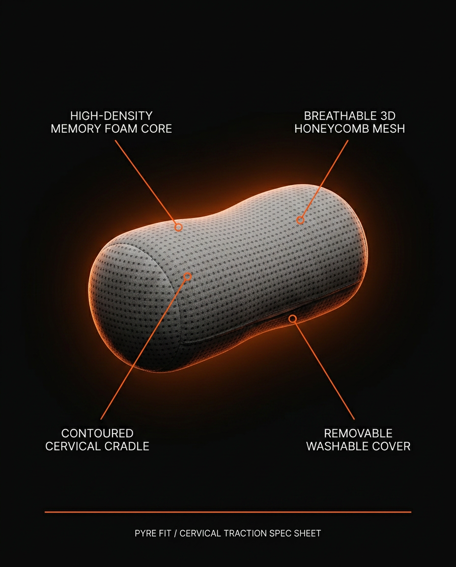 Feature infographic of the traction roll with memory foam core and honeycomb mesh