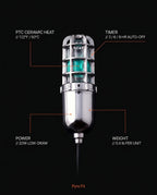 Tech specs of the shoe dryer: PTC heat, timer, power and weight callouts
