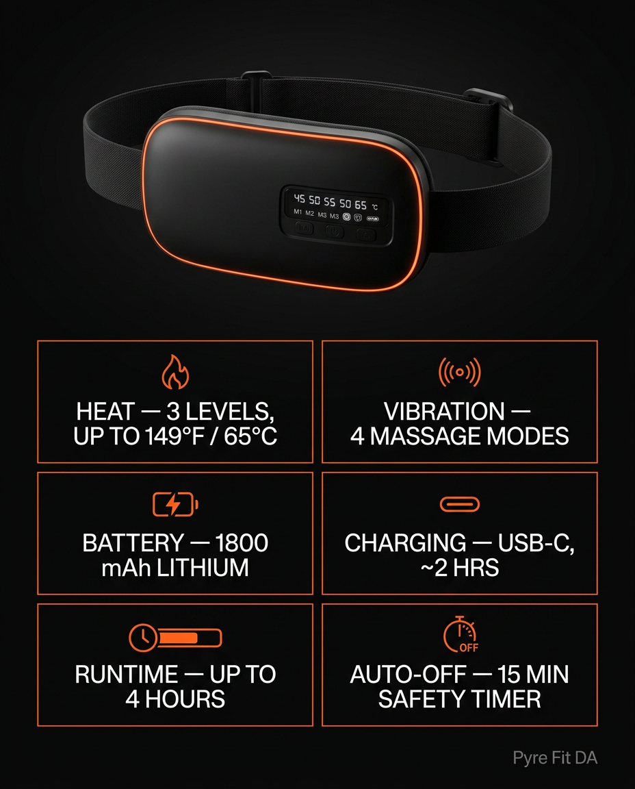Tech specs: 3 heat levels, 4 vibration modes, 1800 mAh USB-C battery