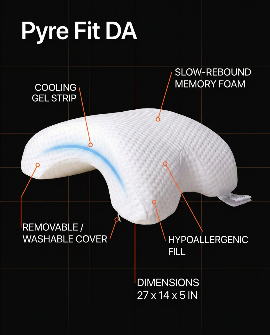 Cuddle pillow specs: cooling gel, slow-rebound foam, washable cover, 27x14x5 in